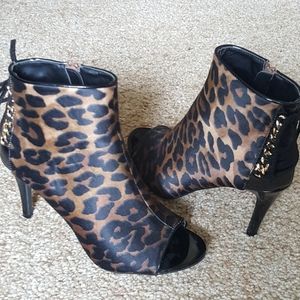 Leopard printed high heel boots